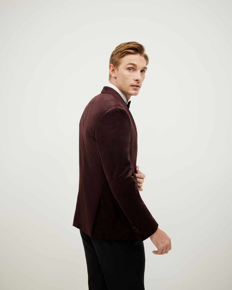 Velvet Tailored Jacket, Burgundy, hi-res